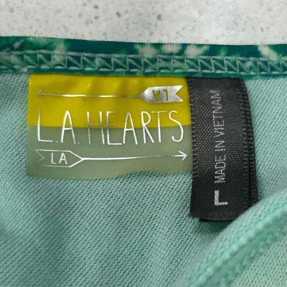 LA Hearts Swim Bikini Top Women's Large Green Abstract Halter Fringe Wireless - Picture 7 of 9